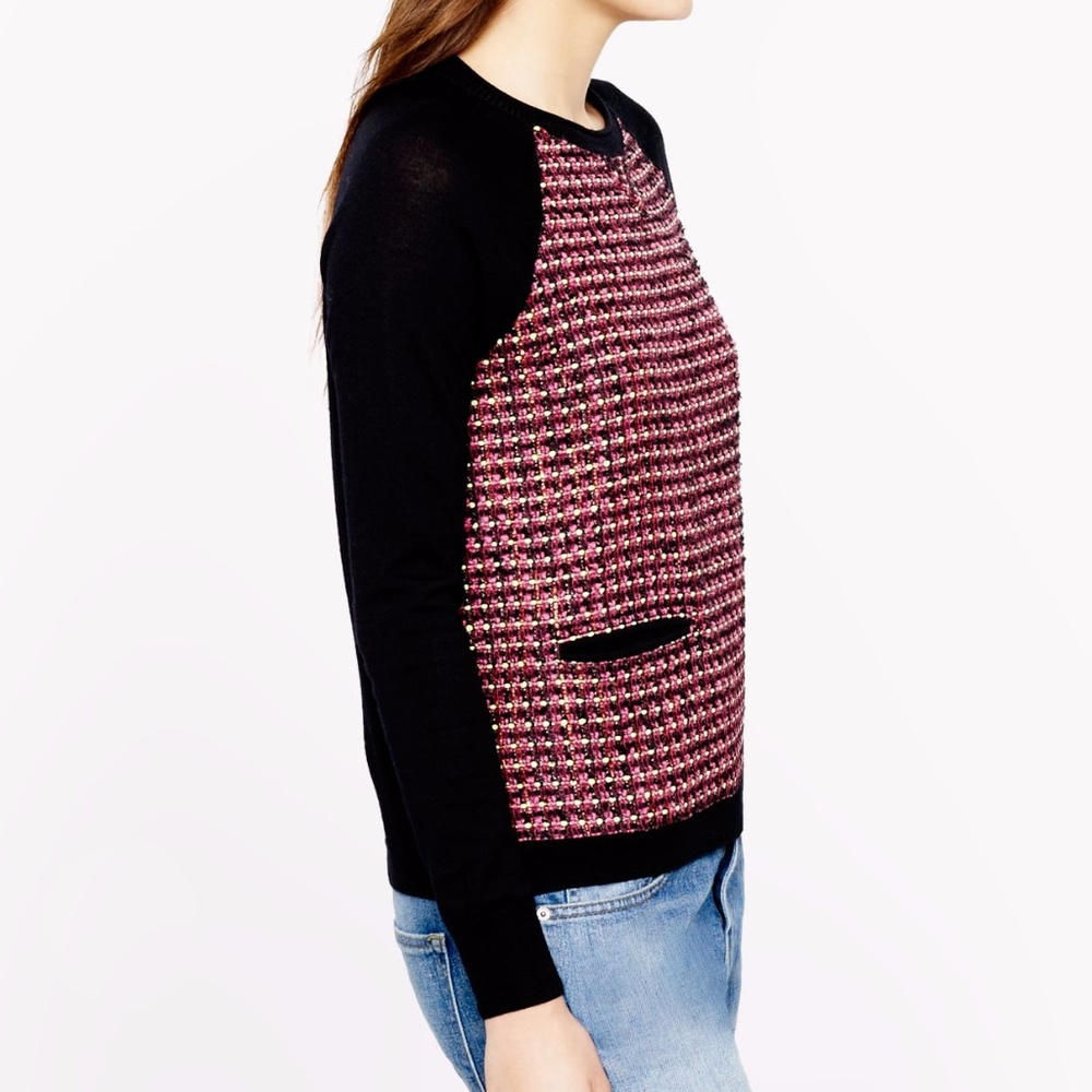 NWT J.Crew Tweed-front Merino Sweater - Picture 2 of 4